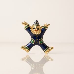 Vintage Enamel Clown Brooch – Navy Blue & Gold-Tone Whimsical Figural Pin